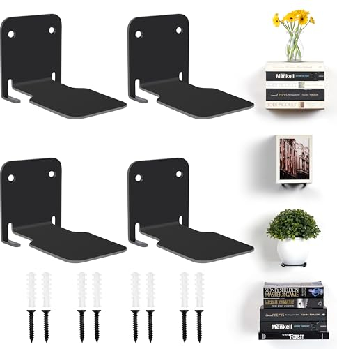 Winter Shore Mensole da Muro Nere Invisibili [4 Pezzi] - Mensole da Parete in Ferro Robuste per Casa, Ufficio, Camera, Soggiorno - Supporto per Libri e Decorazioni con Accessori per il Montaggio