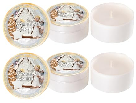 Dekohelden24 Dosenkerze/Duftkerze als 6er Set in Kunststoffschale, Weihnachtsduft, Duftrichtung Vanille-Zimt 40g je Kerze H/Ø: ca. 3 x 5,5 cm.