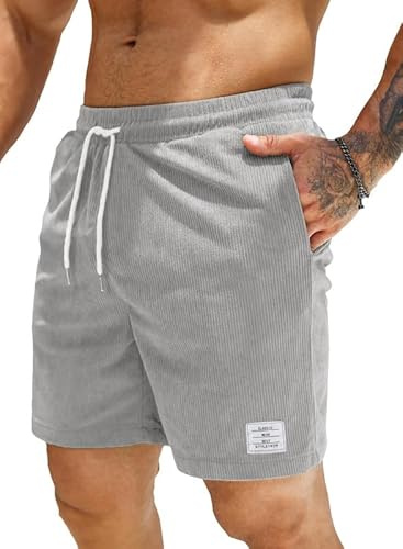 JMIERR Herren Corduroy Shorts mit 3 Taschen | Sommerstrand, Lässig, Elastische Taille, Schnüre, Leichtgewicht, Maschinenwasche