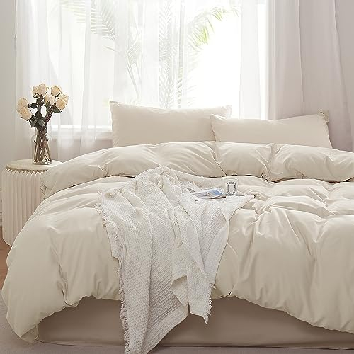 TOCOMOA Bettwäsche 135x200 4teilig Beige, Bettwäsche-Sets Weich und Bügelfrei Mikrofaser, Oeko-TEX Zertifiziert, 2 Bettbezug und 2 Kissenbezug 80x80 cm mit Reißverschluss