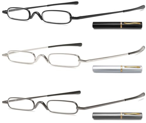 ABETOS 3 Paars Mini Lesebrille Schmale Metal Lesehilfe Sehhilfe Federscharnier Damen Herren Klassische Leicht Kleine Lesebrillen in Mini-Etui für Unterwegs (Mehrfarbig, 2.0)