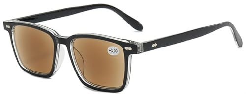 Lanomi Lesebrille Blaulichtfilter mit Sonnenschutz Getönt Lesehilfe Sehhilfe Damen Herren Sonnenlesebrille Rechteckige Sonnenbrille mit sehstärke Schwarz Transparent Rahmen Braun Linse 2.5