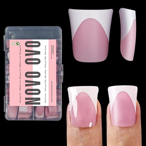 NOVO OVO French Tip Duck Nail Tips, Extension d'ongles en gel souple, rose baie, Faux ongles Vrial Matte Cover pour DIY x 12 tailles 240 pièces