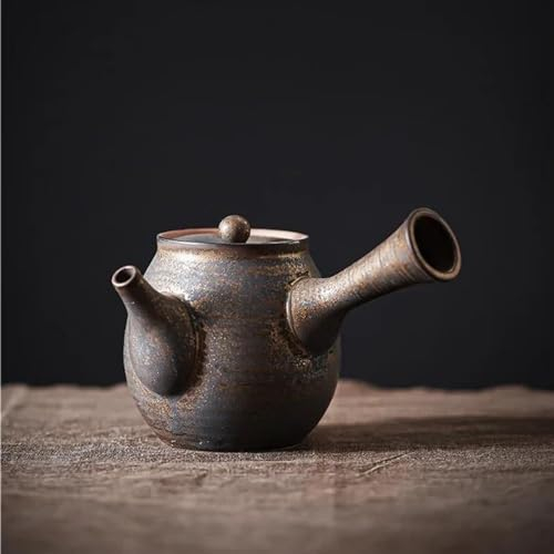 Service à Thé Pour Adultes Théière Japonaise À Filtre En Céramique Théière À Poignée Latérale Bouilloire 250ml Rétro En Poterie Brute Dorée Et Dorée Service À Thé Kung Fu Théière Service Thé