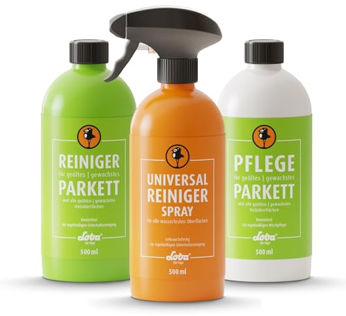 LOBA Reinigungs- und Pflegeset für geölte & gewachste Böden | Set mit Holz-Reiniger, Pflege & Universalreiniger | pH-Neutral & Schlierenfrei | Pflege für Parkett-Boden, Laminat & Holz-Boden