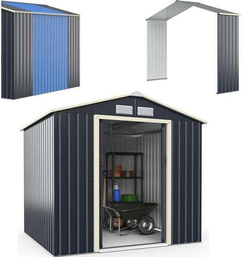 RELAX4LIFE Gerätehaus Metall, Erweitert-213 x 191 x 195 cm, Geräteschuppen wetterfest aus verzinktem Stahl, Gerätehaus mit Schiebetür & 4 Luftschlitzen, Metallschuppen für Garten, Terrasse, Balkon