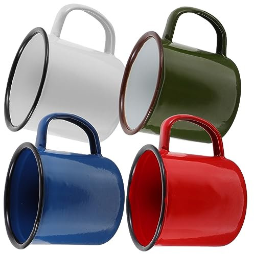 VINTORKY Enamel Mug Set 4pcs Vintage Small Drinking Cups Multi-Color Sturdy Beverage Cups for Outdoor Picnic and Home Use