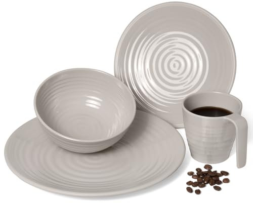 Camping Geschirr Set 1 Personen I Melamin I 4 Teilig I Tafelgeschirr Picknick BBQ Kochgeschirr I Coffee Design