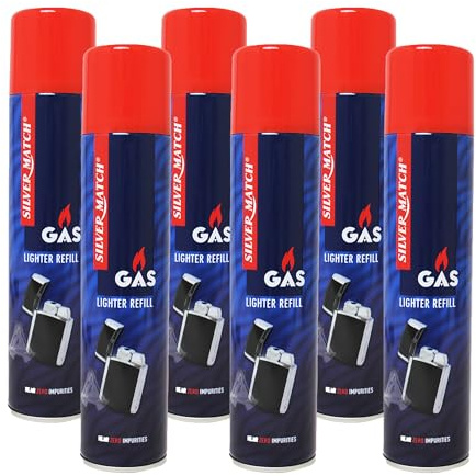 6X Feuerzeuggas 300 ml für Feuerzeuge mit 5 Adaptern | Near Zero impurities | Flambierbrenner | Nachfüllgas Nachfüller Gas | Sturmfeuerzeuge Stabfeuerzeug