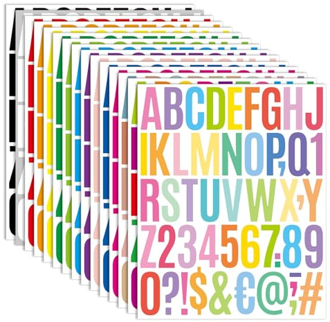 15 Blatt Buchstaben Aufkleber, Selbstklebende Buchstaben Sticker, 750 Stück Sticker Buchstaben Selbstklebende Zahl Vinyl Aufkleber, Zahlenaufkleber für Poster Briefkasten Deko Kunst DIY Handwerk