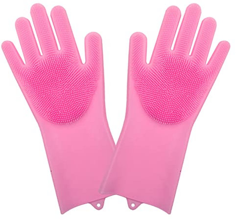 JYMALISA Cleaning Gloves 1 Pair Dish Washing Gloves Magic Silicone Dishes Cleaning Gloves With Cleaning Brush Kitchen Wash Housekeeping Scrubbing Gloves Eco Friendly Cleaning Gloves(Pink a pair)