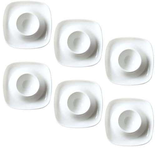Sertay 6 Stück Eierbecher Porzellan Weiß, Ablage Eierständer, Eierbecher Weiß Eckig, Ablage Eierständer Egg Cup, Eierbecher Set, Eierbecher Keramik, Geeignet für Eier, Obst, Nüsse Oder Snacks