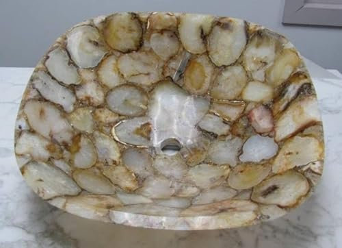 Lavabo de baño de ágata amarilla, lavabo de aspecto de lujo, recipiente decorativo, cuenco de ágata para lavar a mano, lavabo de ágata para cocina, recipiente de tocador de 12 x 12 pulgadas