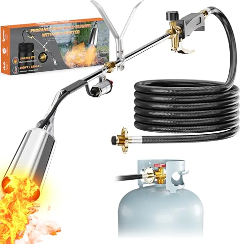 WELLUCK Propane Torch Weed Burner, Weed Torch 340,000 BTU Flamethrower with CGA 510 11.5FT Hose, Heavy Duty Blow Torch with Self Igniter for Weeding, Barbecue, Asphalt, Snow Melting