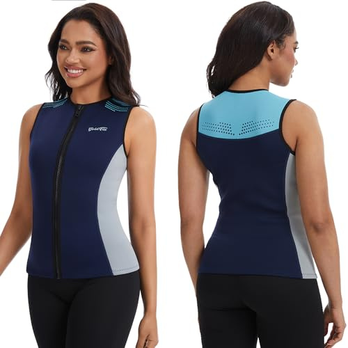 GoldFin Wetsuit Top for Women, Wet Suit Vest 2mm Neoprene Sleeveless Front Zip Jackets for Water Sports Swimming Diving Surfing Snorkeling Medium
