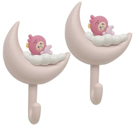 Generico Servitore chiave carino per muro, supporto per tasti di - Ganci della luna - 2x gancio adesivo montato a parete per asciugamani di cappelli gioielli senza rintracciare