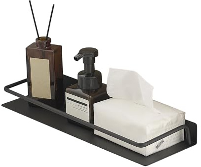RFOUO Small Shelf for Wall, Small Floating Shelf, Black Wall Shelf, Metal Bathroom Shelves, Metal Floating Shelves for Bathroom Bedroom Kitchen (Black, 20cm)