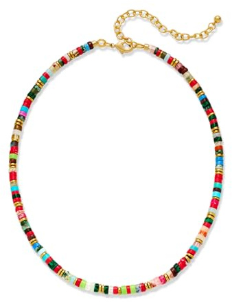 TOVABA Bunte Perlen Halskette für Damen, Handgefertigter Boho Modeschmuck mit Regenbogenfarben, Allergiefrei & Farbecht, Sommeraccessoire, Geschenkidee für Frauen