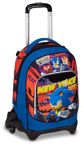 Seven Sonic Jack Schultrolley mit 3 Rädern, Blau, Rucksack mit abnehmbarem Wagen von 33 Liter, für Grundschule, Kinder