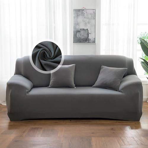 VanderHOME Sofa Überzug 3 Sitzer, Einfarbiger Stretch Sofahusse, Sofaschoner rutschfest, Couch Bezug Schutz Katze, Maschinenwaschbarer Couchschoner (3 Sitzer, Grau)