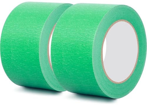 Rusoz Peinture Masquage 50mm x 50m, 2 Rouleaux Ruban de Masquage Premium Protection Peinture Pour Masquage, Décoration, Réalisation D'affiches, Inscriptible, Verte