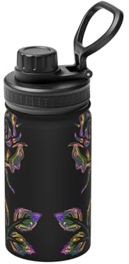 Bouteille d'eau isotherme en métal avec imprimé fleurs noires et dorées, 355 ml, bouteille de sport spatiale pour garder le froid et le chaud