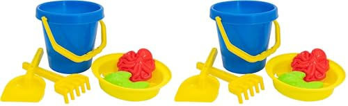 Idena 40241 - Set de Jouets de Sable 6 pièces avec Seau, Tamis, 2 Petits moules, râteau et Petite Pelle, différentes Variantes de Couleurs (Lot de 2)