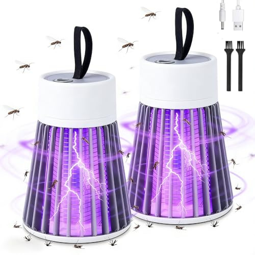 Dhqkqg Lámpara Antimosquitos, 2 Pieza Mosquito Zapper, Anti Mosquitos Electrónico con Carga USB, Antimosquitos USB, para Cocina, Uso Interior/Exterior, Camping, Picnics (Gris)