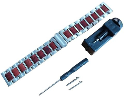 Träarmband i rostfritt stål Snabbkopplingsarmband Unisex ersättningsband i trä(Silver)
