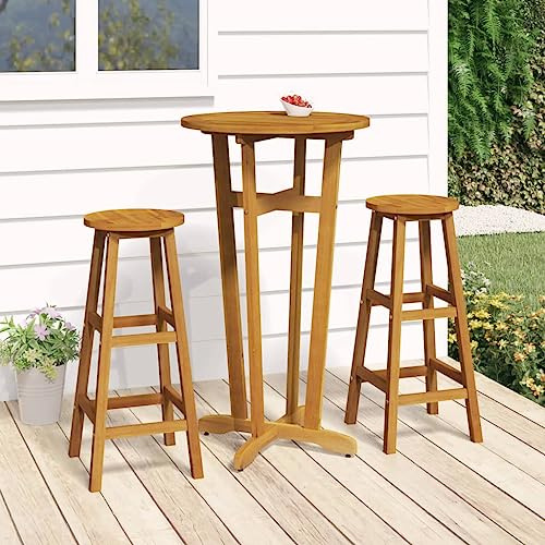 sephironlbb 3-TLG. Bar-Set Massivholz Akazie mit Bartisch und 2 Barstühlen, wetterfestes Gartenmöbel Set für Balkon Terrasse Outdoor, rustikale Sitzgruppe mit Öl-Finish, stabile Lounge Garnitur