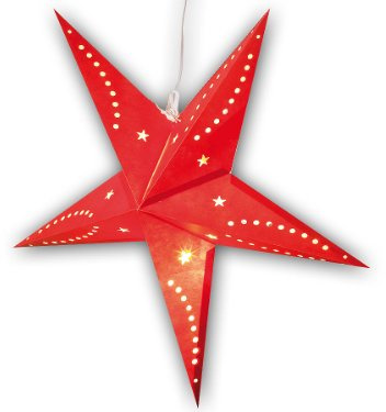 Lunartec Papierstern Lampe: 3D-Weihnachtsstern-Lampe, Stern aus Papier, 60 cm, rot (Papierstern Leuchte, mit Beleuchtung, beleuchtet Weihnachten)