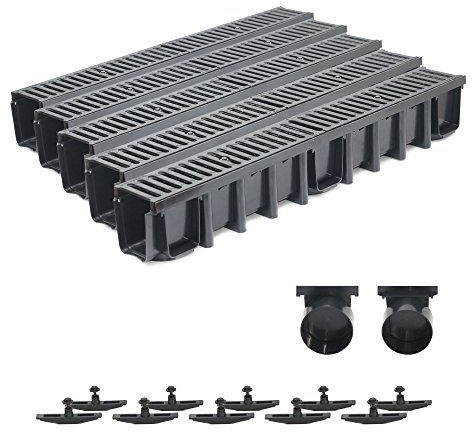 5m Entwässerungsrinne Tiefe 148mm Belastungsklasse C250, Gußrost komplett SET (schwarz)