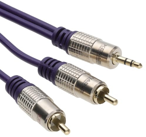 kenable Pur HQ cuivre desoxygéné 3,5 mm Stéréo Jack Vers 2 RCA Cinch Fiches câble Plaqués Or 1,5 m [1.5 mètre/1,5m]