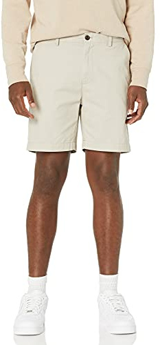 Amazon Essentials Pantalones Cortos Chinos de Corte Ajustado de 18cm Hombre, Piedra, 36W