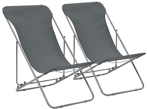 vidaXL 2X Strandliege Grau Sonnenliege Liegestuhl Gartenliege Klappstuhl Stuhl