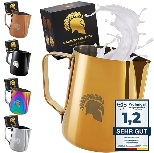 Barista Legends® Bricco latte in acciaio inox oro 600ml con beccuccio speciale Latte Art - Bollitore latte lucida - Bricco latte professionale acciaio inox per baristi - Accessori per baristi