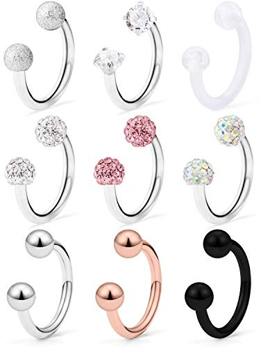 LAURITAMI 9-18stk Lippenpiercing Labret Stecker Hufeisen Ring 8mm Chirurgenstahl Helix Tragus Bars Stecker Piercing