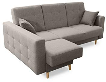 Robin Inspire Hilton Ecksofa mit Schlaffunktion Bettkasten 2 Kissen Sofa L-Form Schlafsofa Freistehende Eckcouch Schlafcouch Wohnzimmermöbel Wohnlandschaft Hellgrau