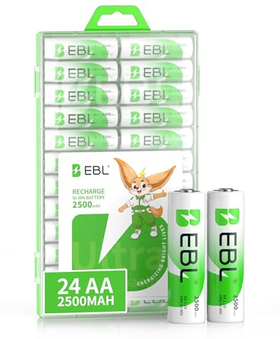 EBL AA Rechargeable Batteries 1.2V 2500mAh High Performance Pre-Charged AA Batteries - 24 Pack