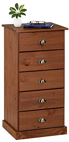 IDIMEX Kommode Paris aus Kiefer massiv in Kastanie, schöne Schubladenkommode mit 5 Schubladen, praktische Mehrzweckkommode mit Muschelgriffe