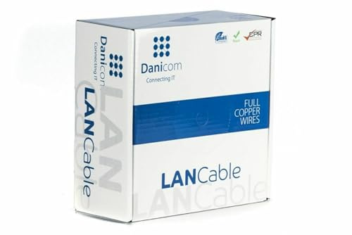 Danicom Rouleau câble rigide extérieur noir CAT6 UTP PE (FCA) - 100m, POE, Ethernet, LAN, câble de raccordement, câble de données, RJ45 - pour armoire de serveur, commutateurs, routeurs,