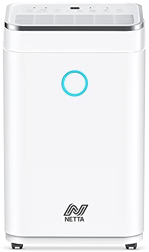NETTA 25L/Day Low Energy Dehumidifier - Digital Control Panel, Continuous Drainage, Auto Restart, 24 Hour Timer, 6.5L Tank - For Damp, Mould Control, Laundry Drying