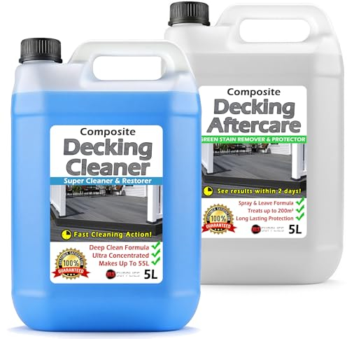 HLS Supplies 10L Composite Plastic Decking Cleaner and Reviver & Aftercare Pack - Deck Algae and Mould Remover - Removes Dirt, Grime and Bird Droppings