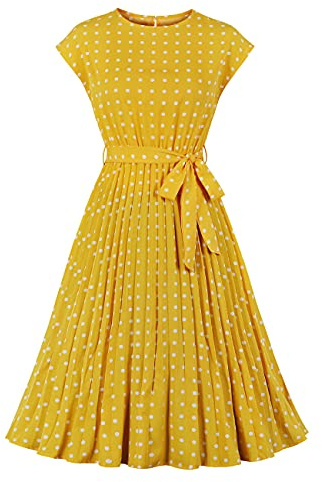 Wellwits Women's Pleated 40s 50s Vintage Dress | Cap Sleeves,Lightweight Comfy Fabric,Casual,Party Cocktail