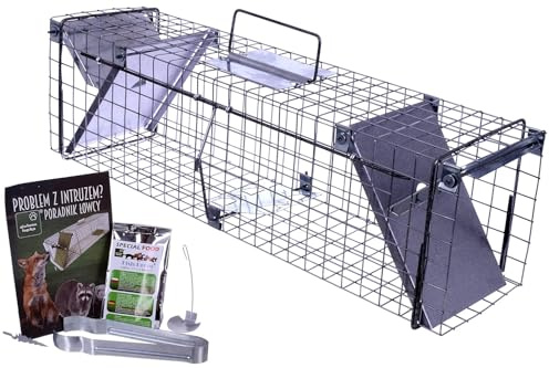 NAJDER Kastenfalle 102x17x20 cm Zwei Klappen + Jagdführer Grundfutter Mausefalle Lebendfalle Starkes Drahtgeflecht Rattenfalle Haustierfreundlich verzinkt (102x17x20 Zwei klappen)
