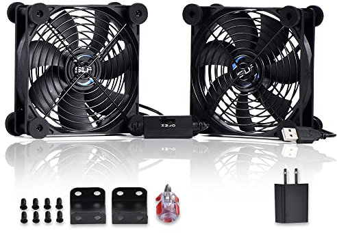 SCCCF USB Dual 120mm Control Fan, 5V Portable Cooling Fan for Flat-Screen TV Receiver Router DVR Playstation Xbox Computer Cabinet Cooler