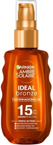 Garnier Ambre Solaire Sun Cream Spray SPF15, Ideal Bronze Protective Oil Sunscreen, Tan Enhancing, High Sun Protection Factor 15, Shea Butter, Water Resistant, Non-Greasy, UVA & UVB Protect150ml