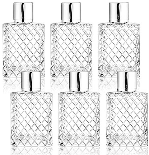 Lawei Confezione da 6 bottiglie di profumo in vetro ricaricabile, 100 ml, trasparente e vuoto, per profumo, nebulizzatore, portatile, quadrato, con spruzzatore in alluminio argento