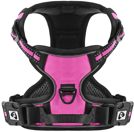 Belababy Dog Harness Small Medium Large No Pull, Adjustable Reflective Front Clip Dog Harness with Easy Control Handle, 2 Metal Rings for Training or Walking, Rose S