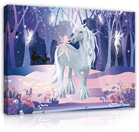 WallArena Leinwand Bilder 60x40 cm | Kinderzimmer Mädchen Einhorn Fantasy Kinder, Leinwandbilder, Bild auf leinwand, Format: 60x40 cm (BxH) - einteilig